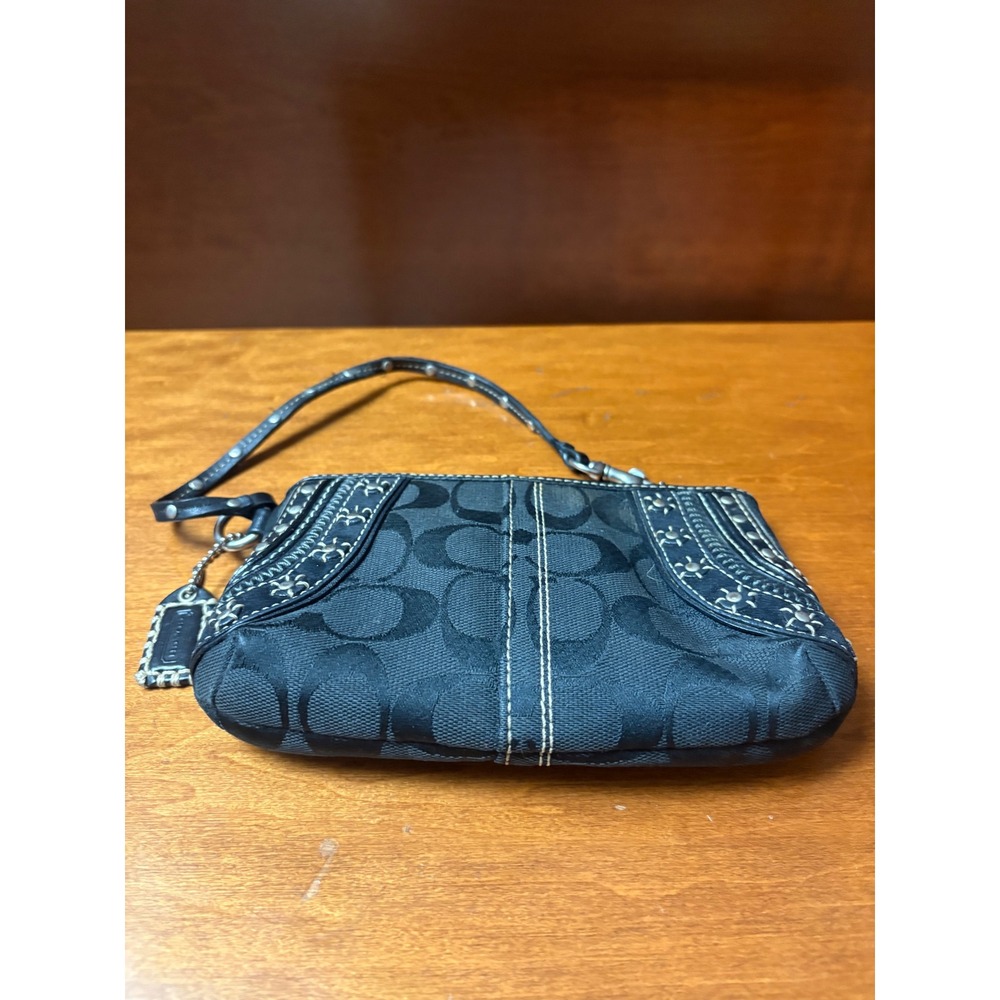 Coach‎ Signature Studded Wristlet Black Canvas Leather Y2K Mini Bag - Picture 5 of 8